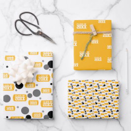 Gelbes "Klasse von" Hundeschema und Dotmuster Geschenkpapier Set