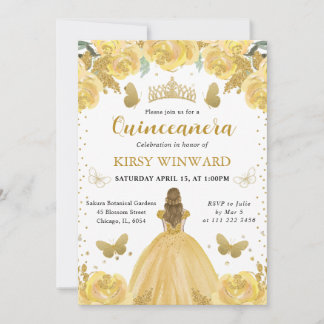 Gelbes Kleid BlondeHair Prinzessin Quinceanera Einladung