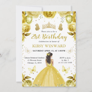 Gelbes Kleid Braunhaarige Prinzessin Geburtstag Einladung
