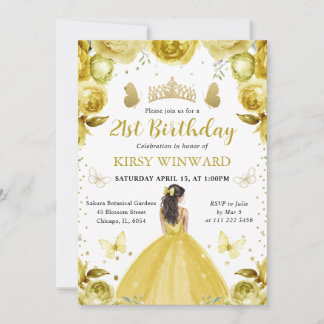 Gelbes Kleid Brünett Princess Geburtstag Einladung