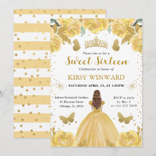 Gelbes Kleid Rote Haare Prinzessin Sweet 16 Einladung