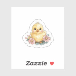 Gelbes Küken mit Blume Aufkleber
