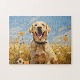 Gelbes Labrador bei Blume Puzzle
