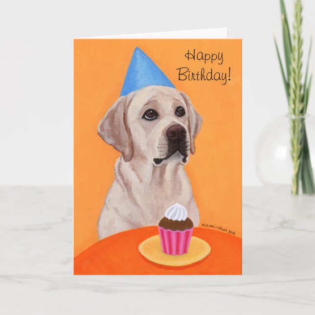 Gelbes Labrador Geburtstag Cupcake Malerei Karte (Vorderseite)