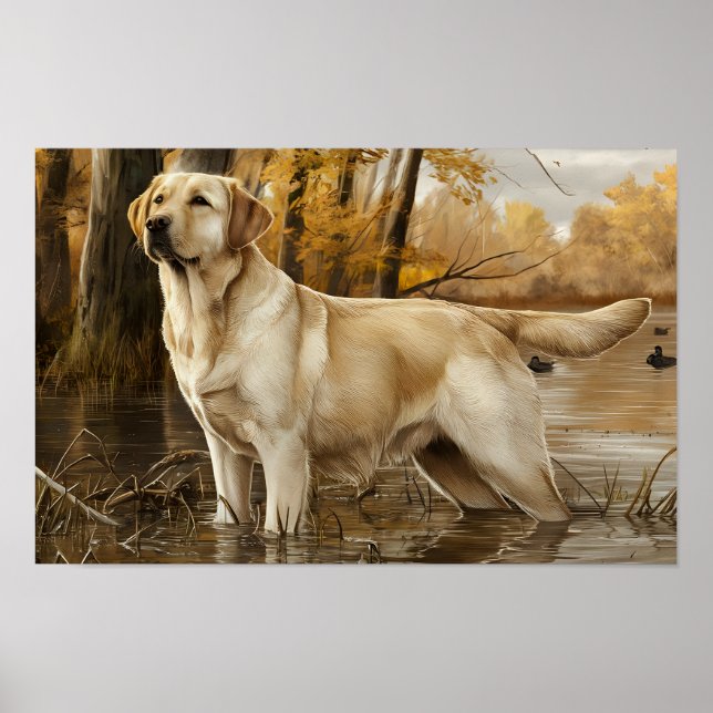 Gelbes Labrador-Jagdposter, Entenjäger Poster (Vorne)