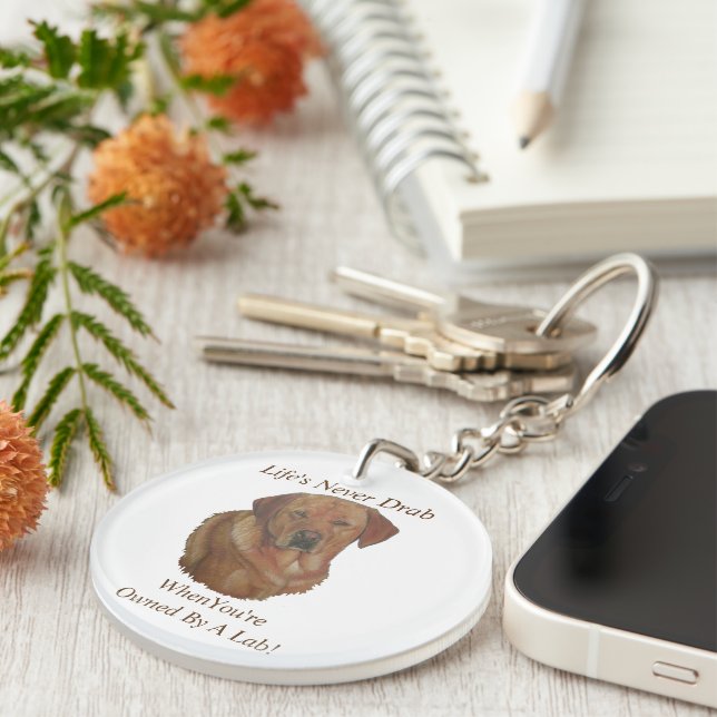 gelbes Labrador Retreider Hundportrait Spaß Slogan Schlüsselanhänger (Vorderseite rechts)