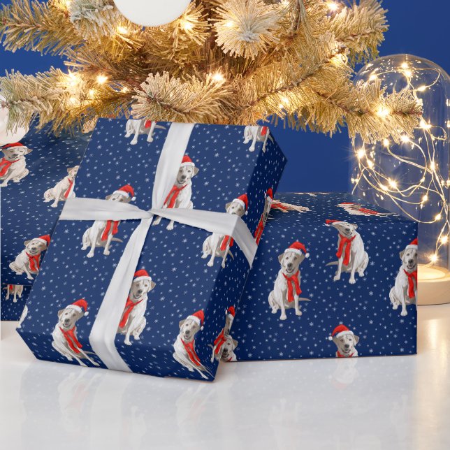 Gelbes Labrador Retriever in der Weihnachtsmannmüt Geschenkpapier (Feiertage)