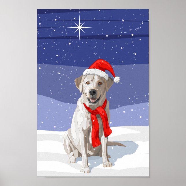 Gelbes Labrador Retriever in der Weihnachtsmannmüt Poster (Vorne)