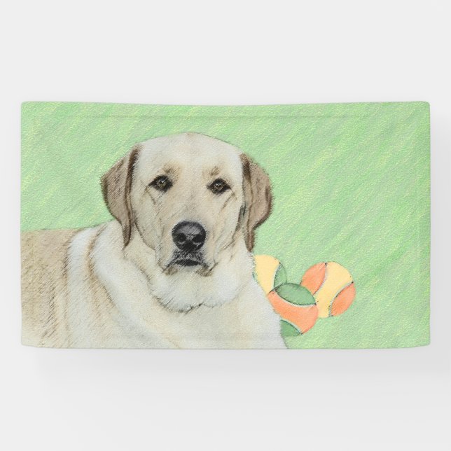 Gelbes Labrador Retriever & Tennis Balls Malerei Banner (Horizontal)