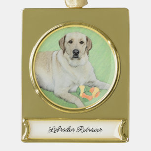Gelbes Labrador Retriever & Tennis Balls Malerei Banner-Ornament Gold