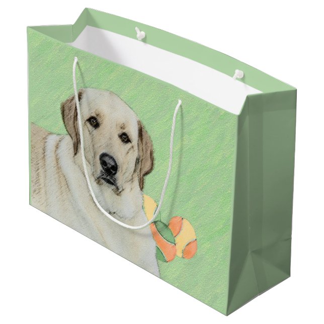 Gelbes Labrador Retriever & Tennis Balls Malerei Große Geschenktüte (Rückseite Schrägansicht)