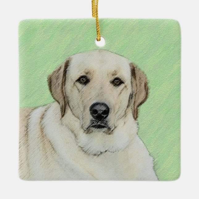Gelbes Labrador Retriever & Tennis Balls Malerei Keramikornament (Vorderseite)