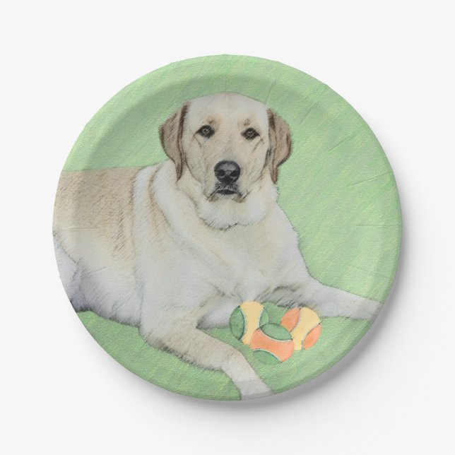 Gelbes Labrador Retriever & Tennis Balls Malerei Pappteller (Vorderseite)