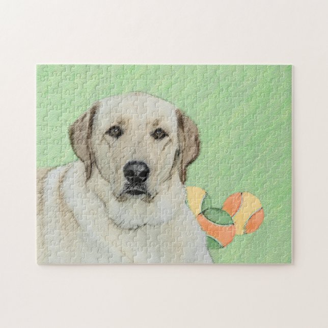 Gelbes Labrador Retriever & Tennis Balls Malerei Puzzle (Horizontal)