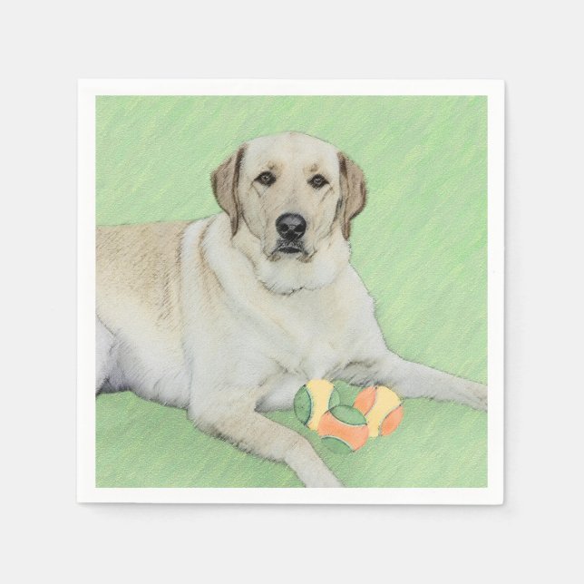 Gelbes Labrador Retriever & Tennis Balls Malerei Serviette (Vorderseite)
