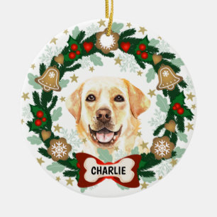 Gelbes Labrador Retriever Weihnachtskrümel Keramik Ornament