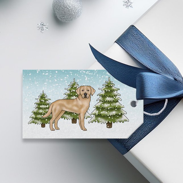 Gelbes Labrador Retriever Winter Fir Tree Forest Geschenkanhänger (Von Creator hochgeladen)