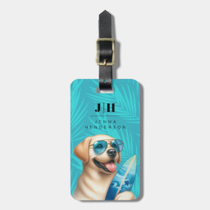 Gelbes Labrador-Surfbrett Gepäckanhänger