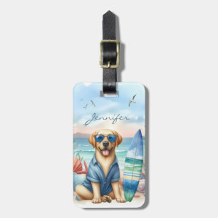 Gelbes Labrador-Surfbrett Gepäckanhänger