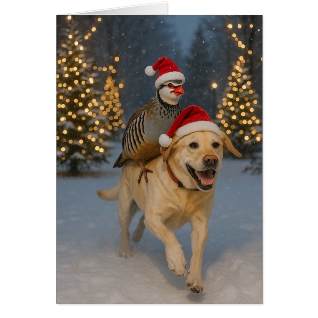 Gelbes Labrador- und Rebhuhn-Weihnachtskarte (Vorne)
