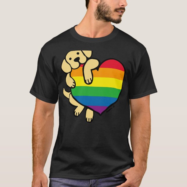 Gelbes Labrador und Regenbogen - Herz T-Shirt (Vorderseite)