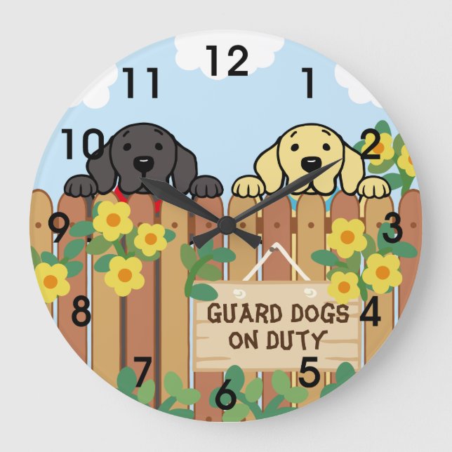 Gelbes Labrador und Schwarzes Labrador Große Wanduhr (Vorderseite)
