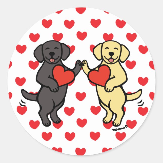 Gelbes Labrador und schwarzes Labrador Valentine Runder Aufkleber (Vorderseite)