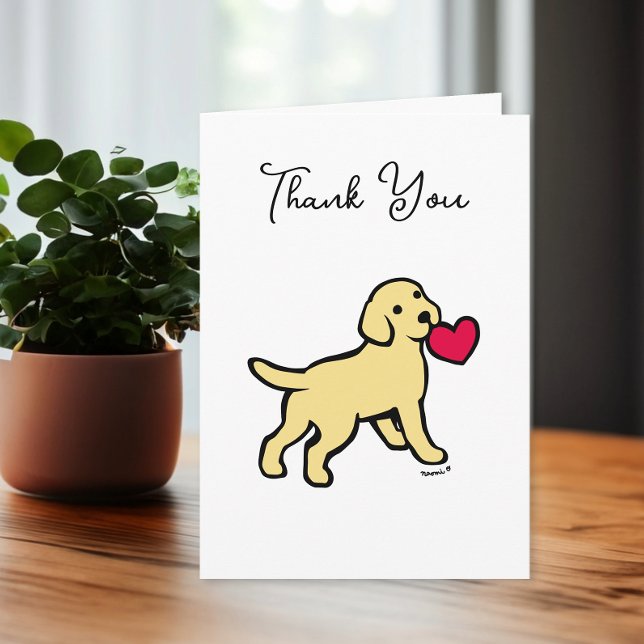 Gelbes Labrador Welpe mit Herz Dankeskarte (Yellow Labrador Puppy with a Heart Design Thank You Cards for Labrador Owners.  Cute Cartoon Art.)