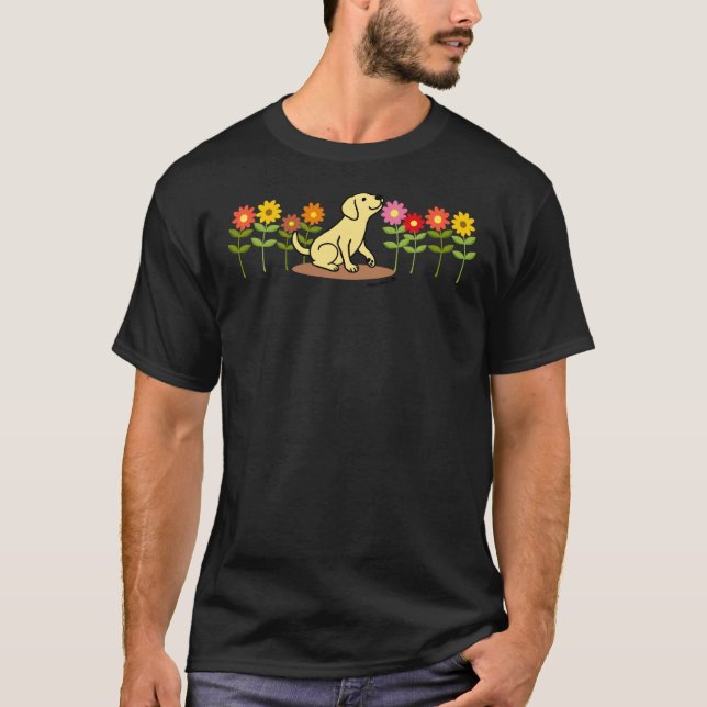 Gelbes Labrador, Welpen und Blume T-Shirt (Vorderseite)