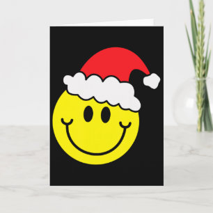 Gelbes Lächeln Gesicht Weihnachten Shirt Santa Hut Karte