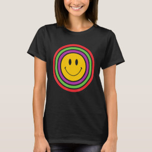 Gelbes Lächeln Happy Face 70er Ästhetische Regenbo T-Shirt