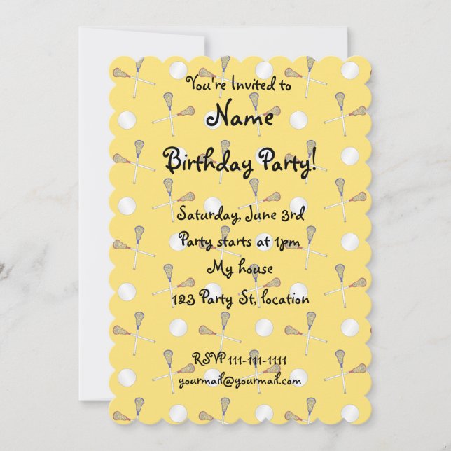 Gelbes Lacrossemuster Einladung (Vorderseite)