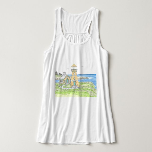 Gelbes Leuchtturm Tank Top; Ocean Blue (Design Vorderseite)