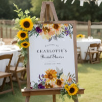 Gelbes Lila Brautparty Sonnenblumen Begrüßungszeic