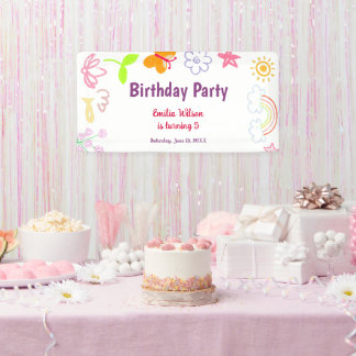 Gelbes Lila Kindergeburtstag Party-Banner Banner