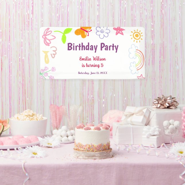Gelbes Lila Kindergeburtstag Party-Banner Banner (Party)