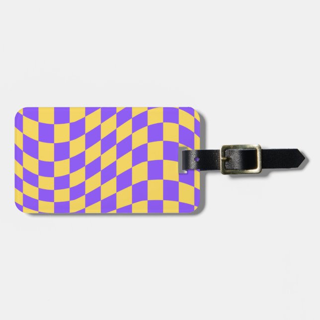 Gelbes Lila Prüfbrett-Muster Gepäckanhänger (Vorderseite horizontal)