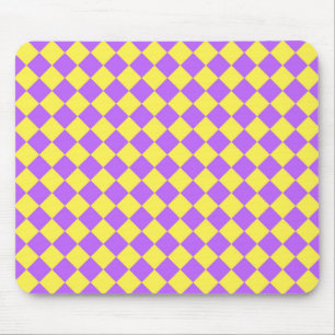 Gelbes Lila Schachbrett Diamantmuster Mousepad