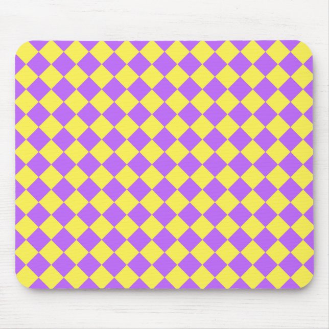 Gelbes Lila Schachbrett Diamantmuster Mousepad (Vorne)