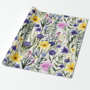Gelbes Lila Wildblumen-Blumengarten-Muster Geschenkpapier