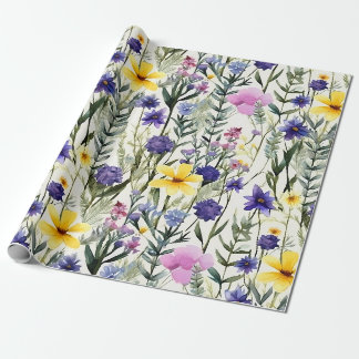 Gelbes Lila Wildblumen-Blumengarten-Muster Geschenkpapier