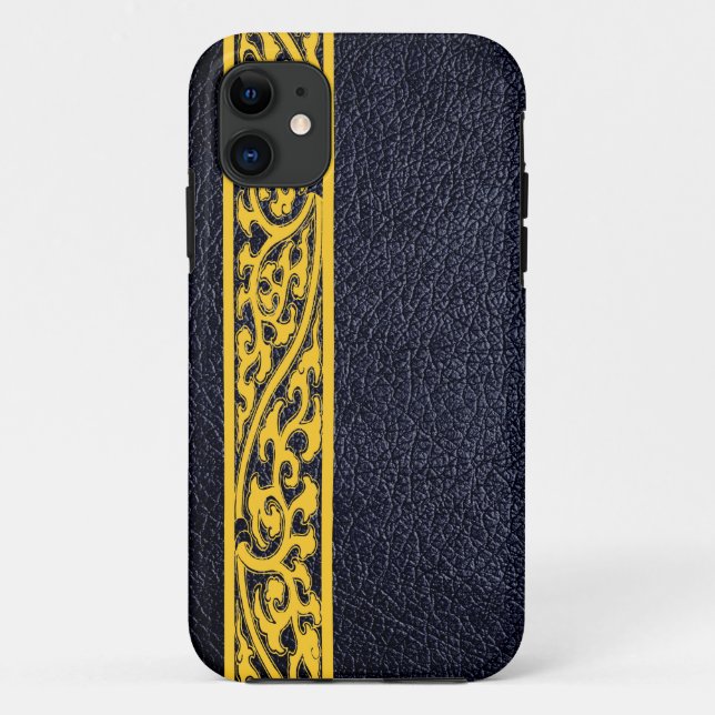 Gelbes modernes schwarzes Leder Case-Mate iPhone Hülle (Rückseite)