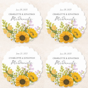 Gelbes modernes Sonnenblumenstrauß Hochzeit Untersetzer