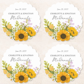 Gelbes modernes Sonnenblumenstrauß Hochzeit  Untersetzer