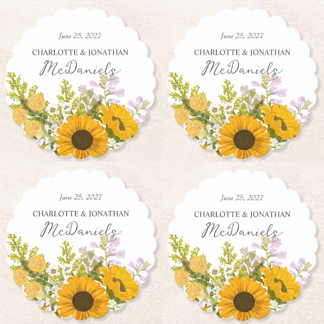 Gelbes modernes Sonnenblumenstrauß Hochzeit  Untersetzer (Von Creator hochgeladen)