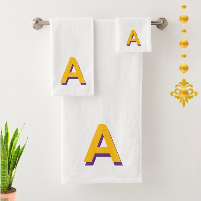 Gelbes Monogramm auf Weiß Badhandtuch Set (Von Creator hochgeladen)