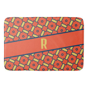 Gelbes Monogramm Orange Geometrisches Muster Badematte