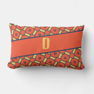 Gelbes Monogramm Orange Geometrisches Muster Lendenkissen