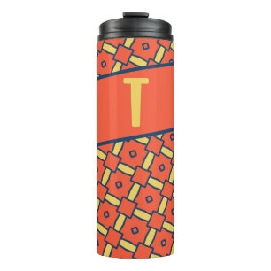 Gelbes Monogramm Orange Geometrisches Muster Thermosbecher