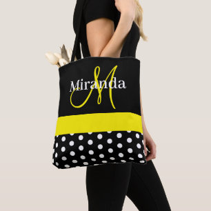 Gelbes Monogramm Schwarz mit weißen Polka-Punkten